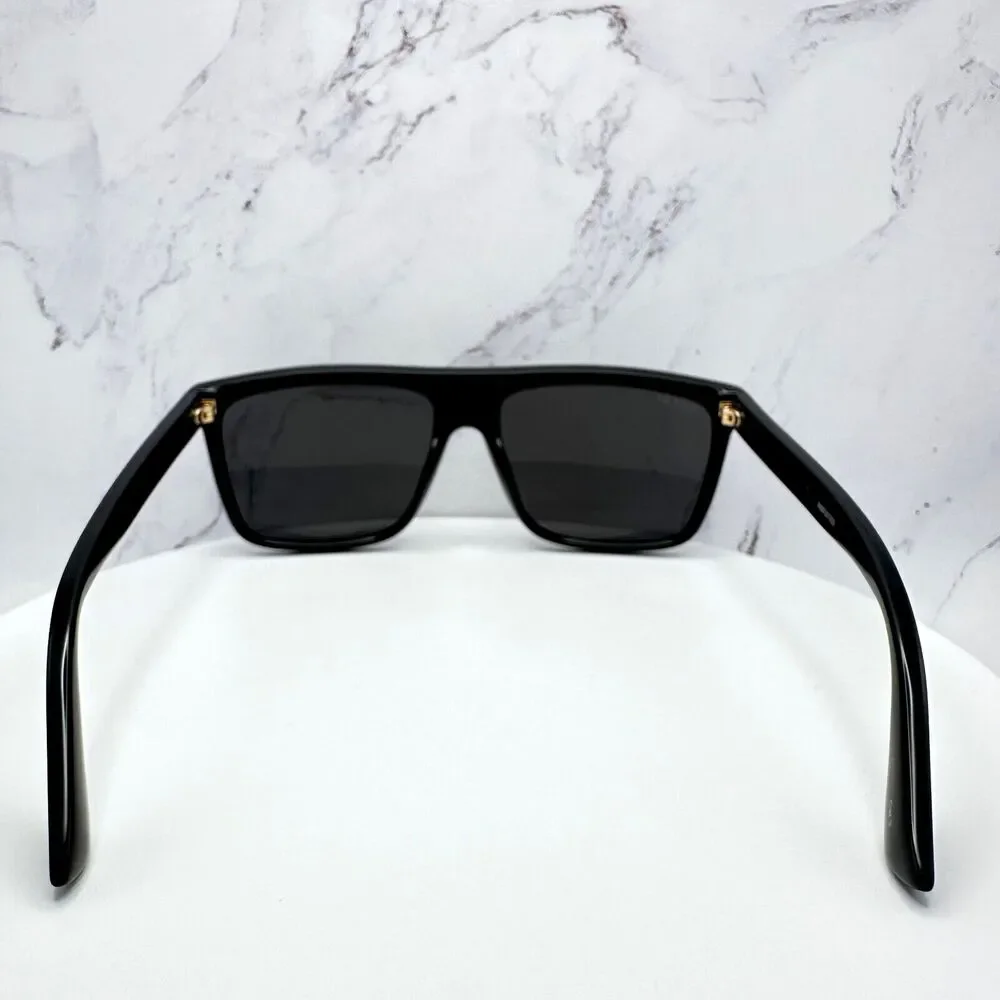 New GUCCI Sunglasses Black Square Aviator Gold Plate Engraved Logo Web Arm GUCCI